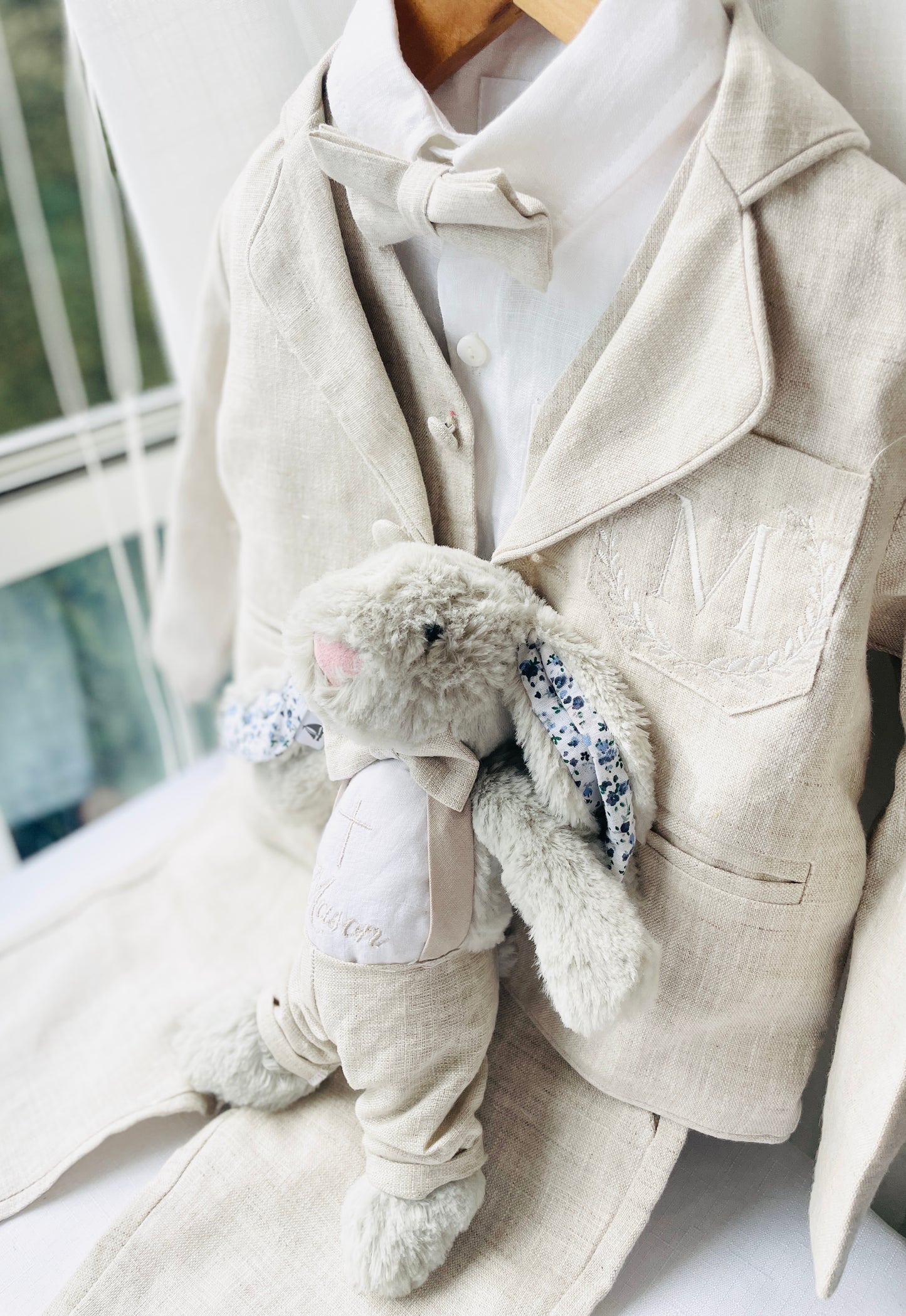 Linen Baptism Shorts, Suspenders and Shirt set with Optional Jacket