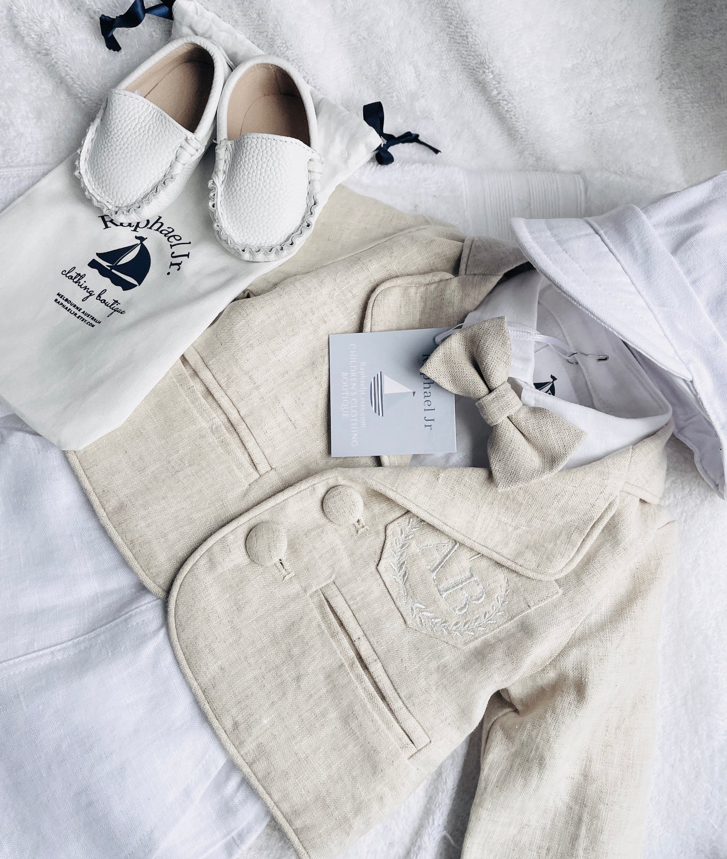 Linen Baptism Shorts, Suspenders and Shirt set with Optional Jacket