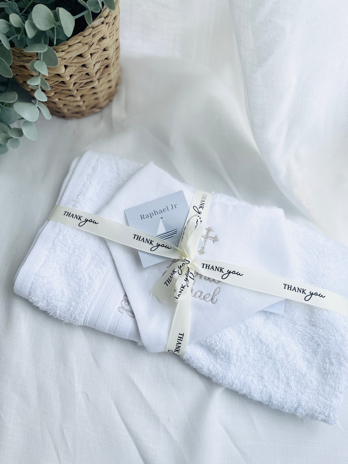 Personalised baptism christening hand towel with embroidery and optional bib