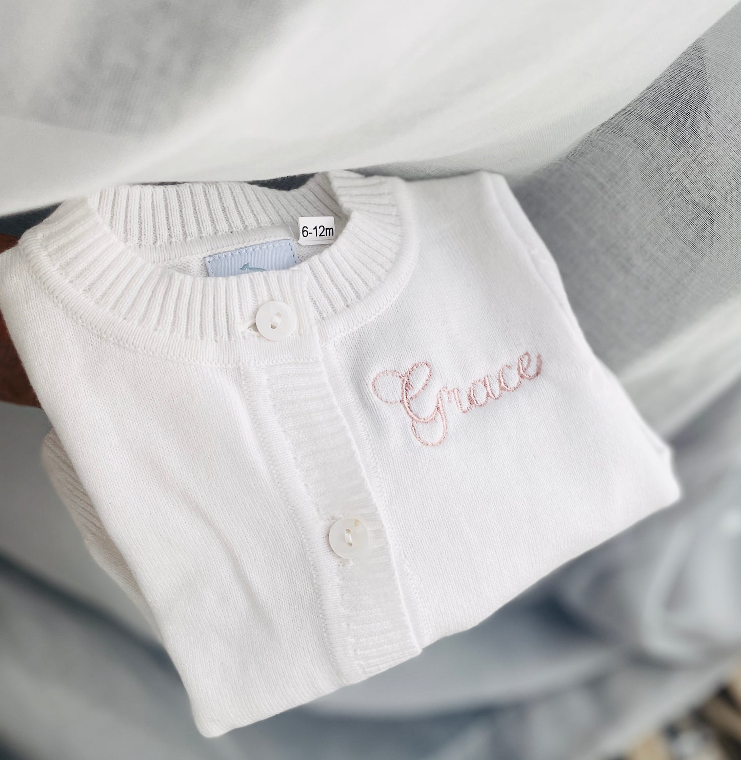 Baby white cardigan sweater 100% cotton with optional embroidery