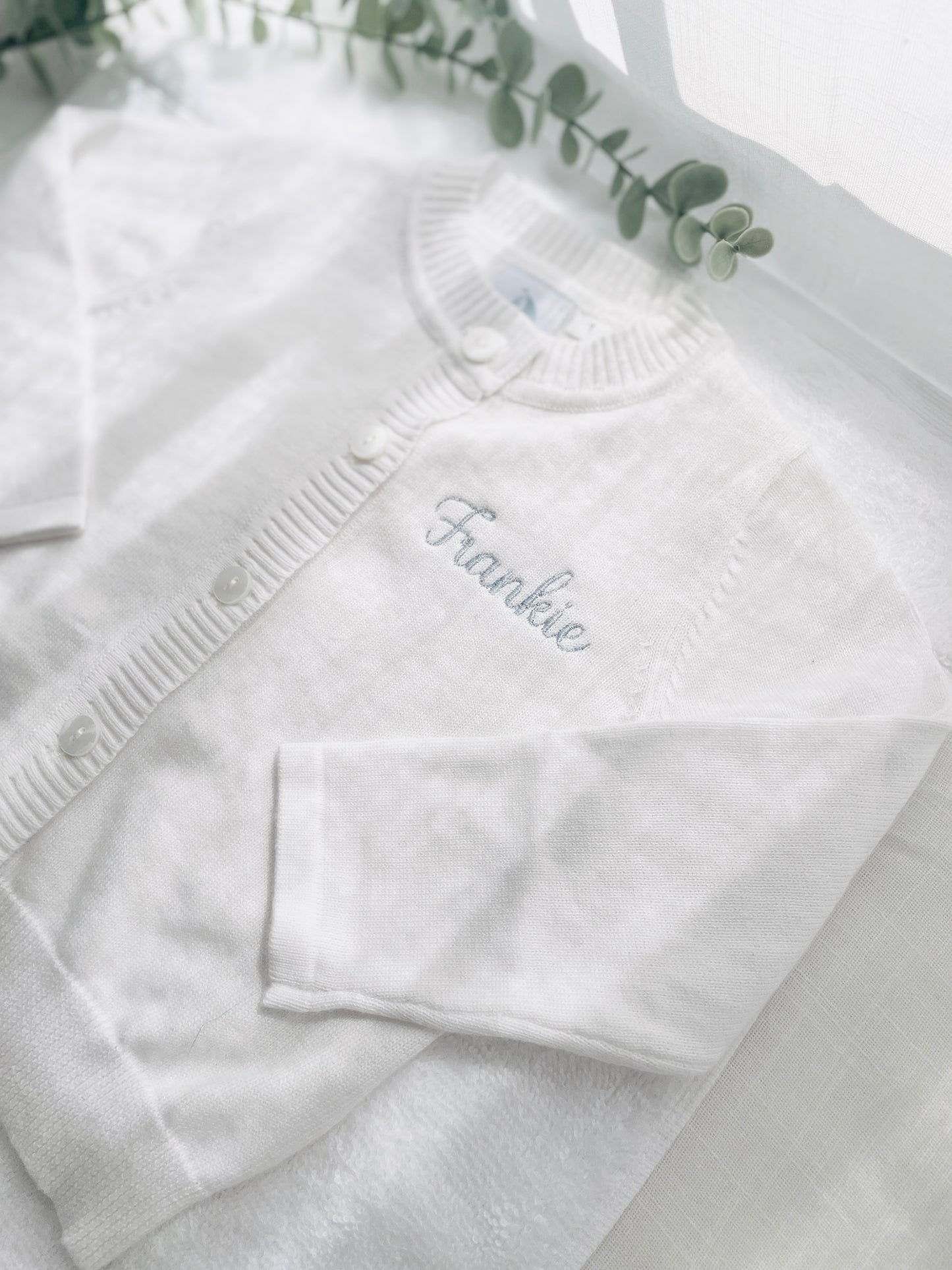 Baby white cardigan sweater 100% cotton with optional embroidery