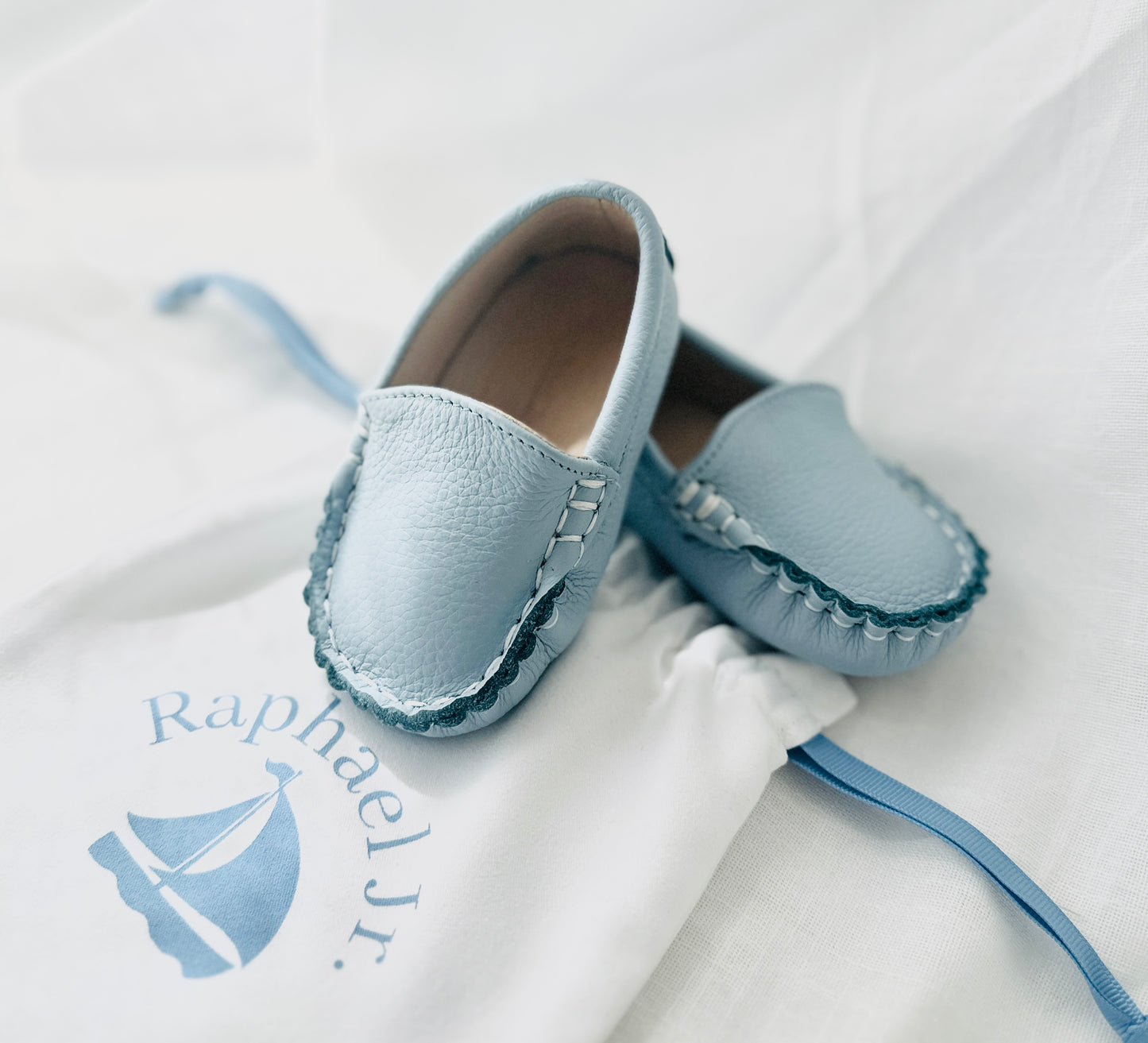 Baby and toddlers pale blue Leather moccasins loafers boat shoes