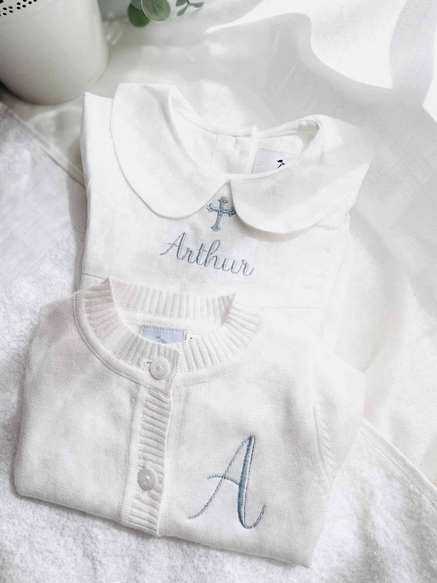 Baby white cardigan sweater 100% cotton with optional embroidery