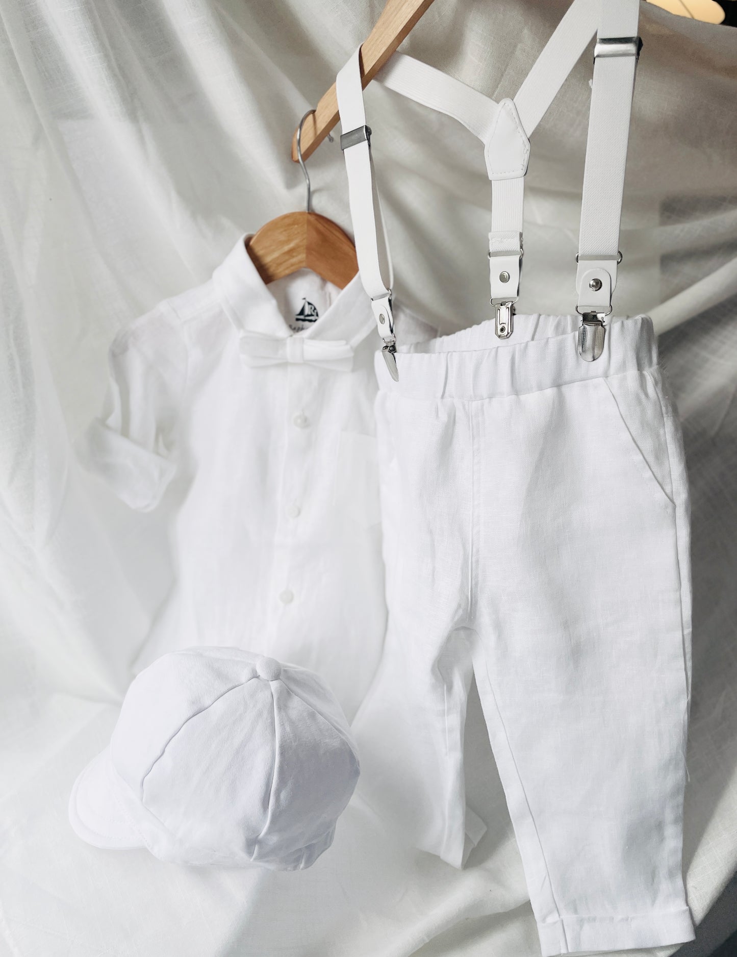 White and Beige Linen Set with optional Jacket Accessories and Embroidery Available