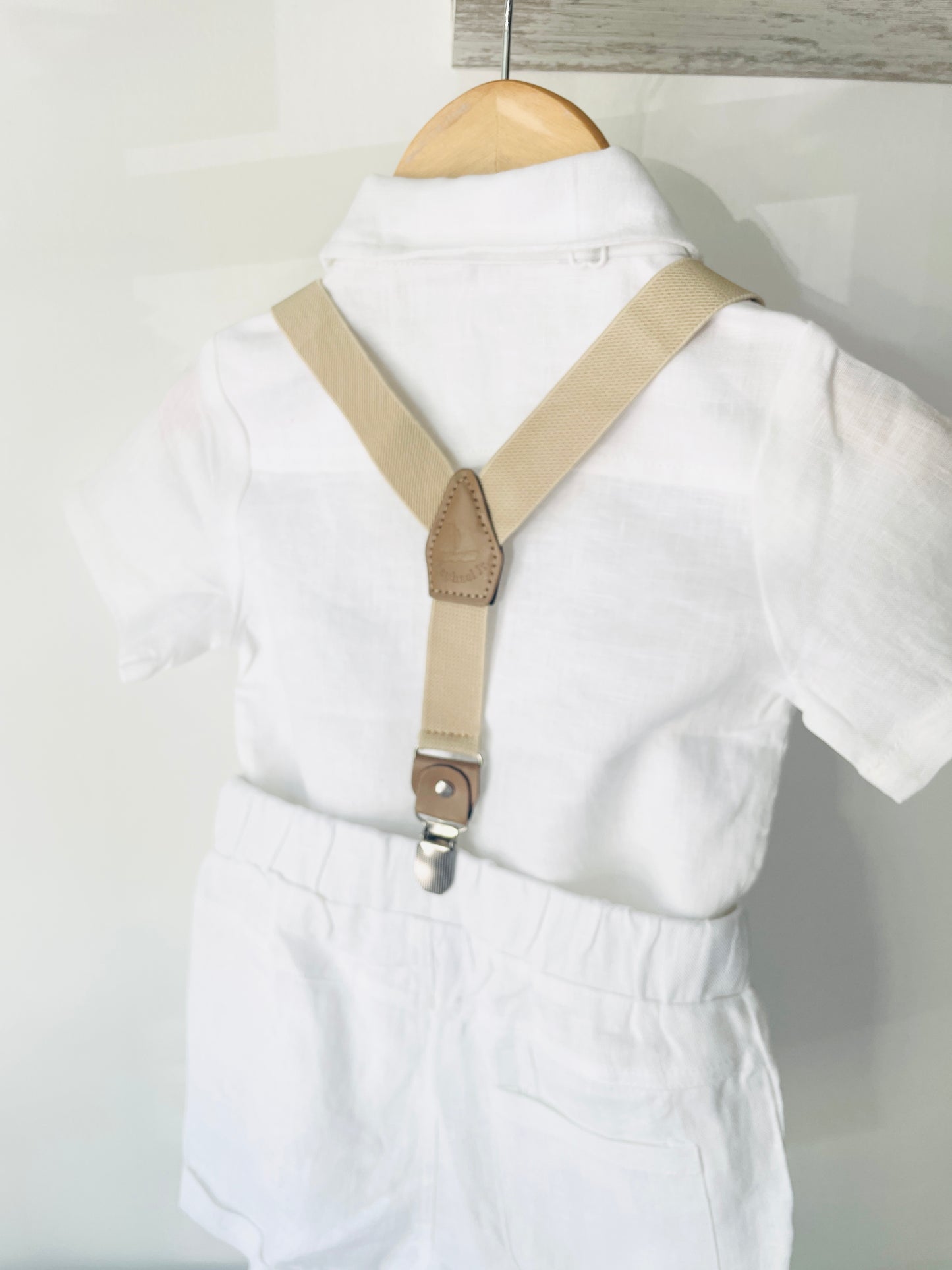 Boys white and blue linen summer baptism suit