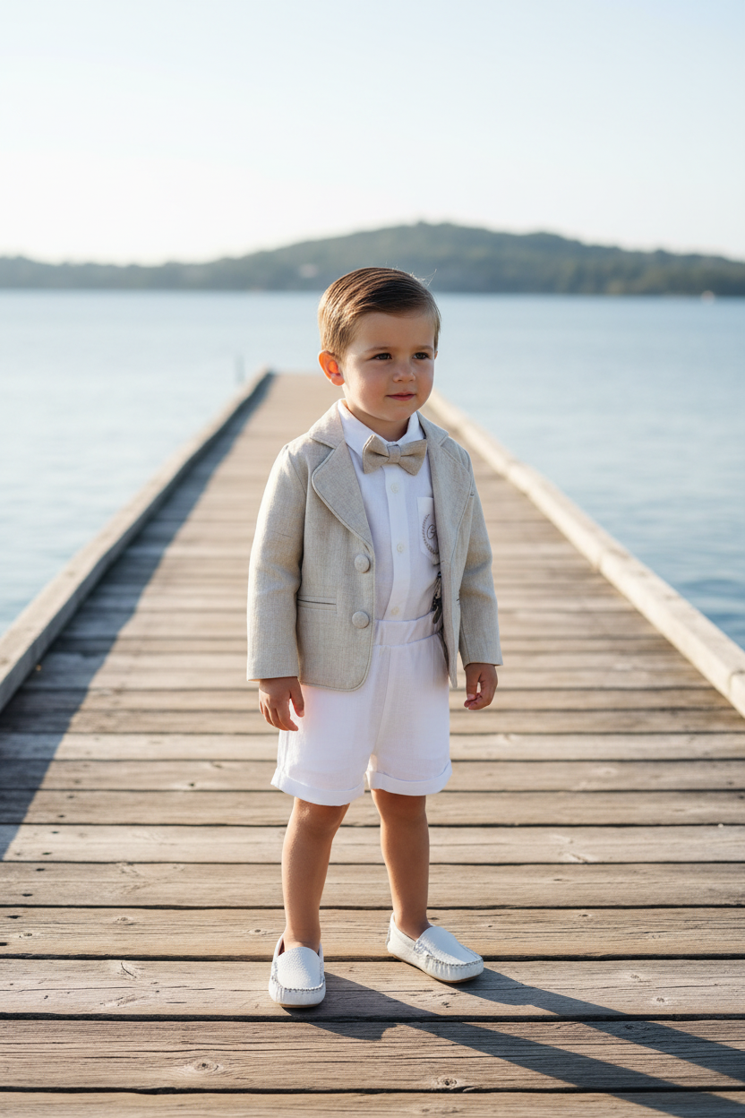 White Linen Baptism summer Set with Optional Jacket