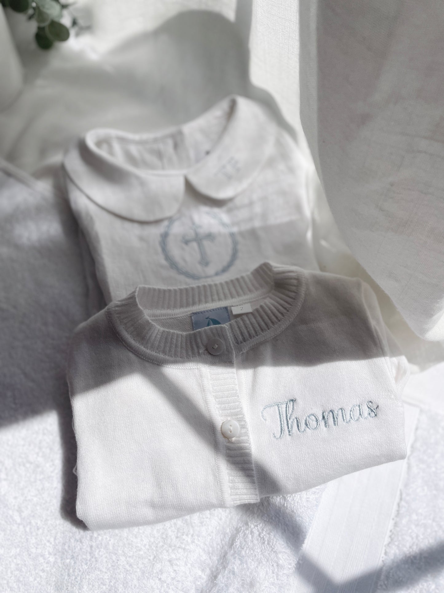 Baby white cardigan sweater 100% cotton with optional embroidery