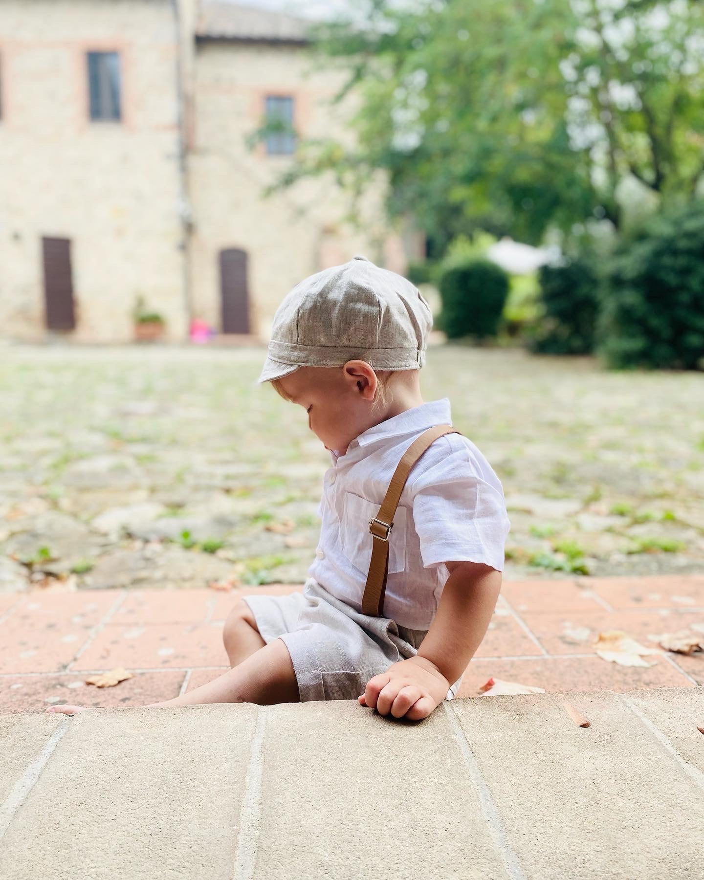 Baby and toddler boys beige linen full suit