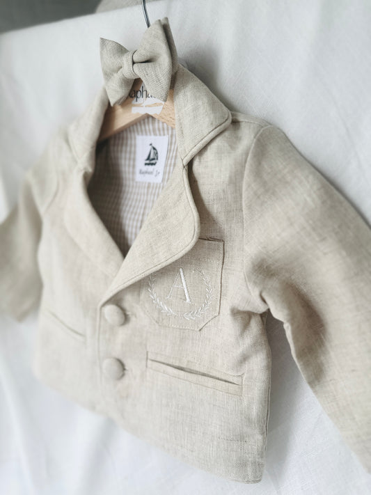 Boys Beige natural linen Blazer jacket coat