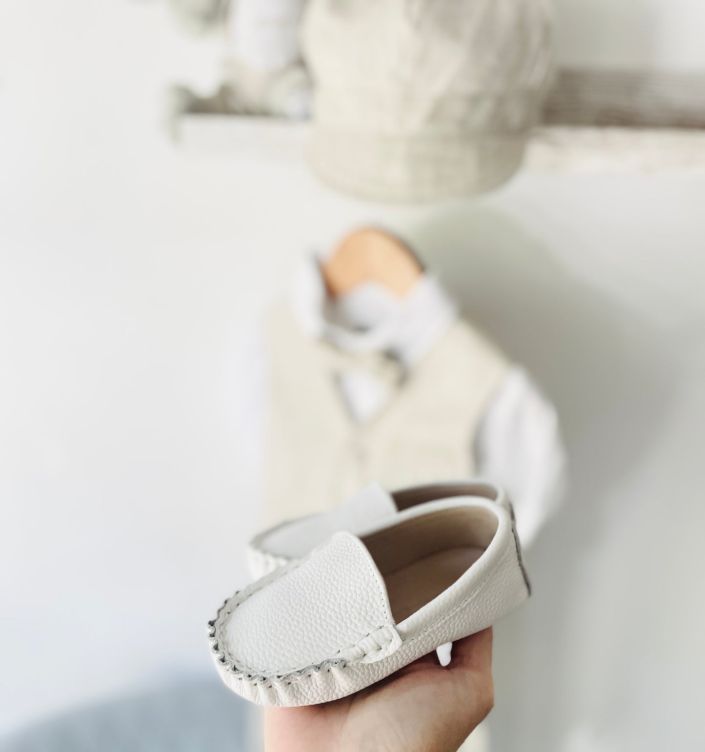 Boys white and beige linen set with vest, shirt, shorts, suspenders and bowtie