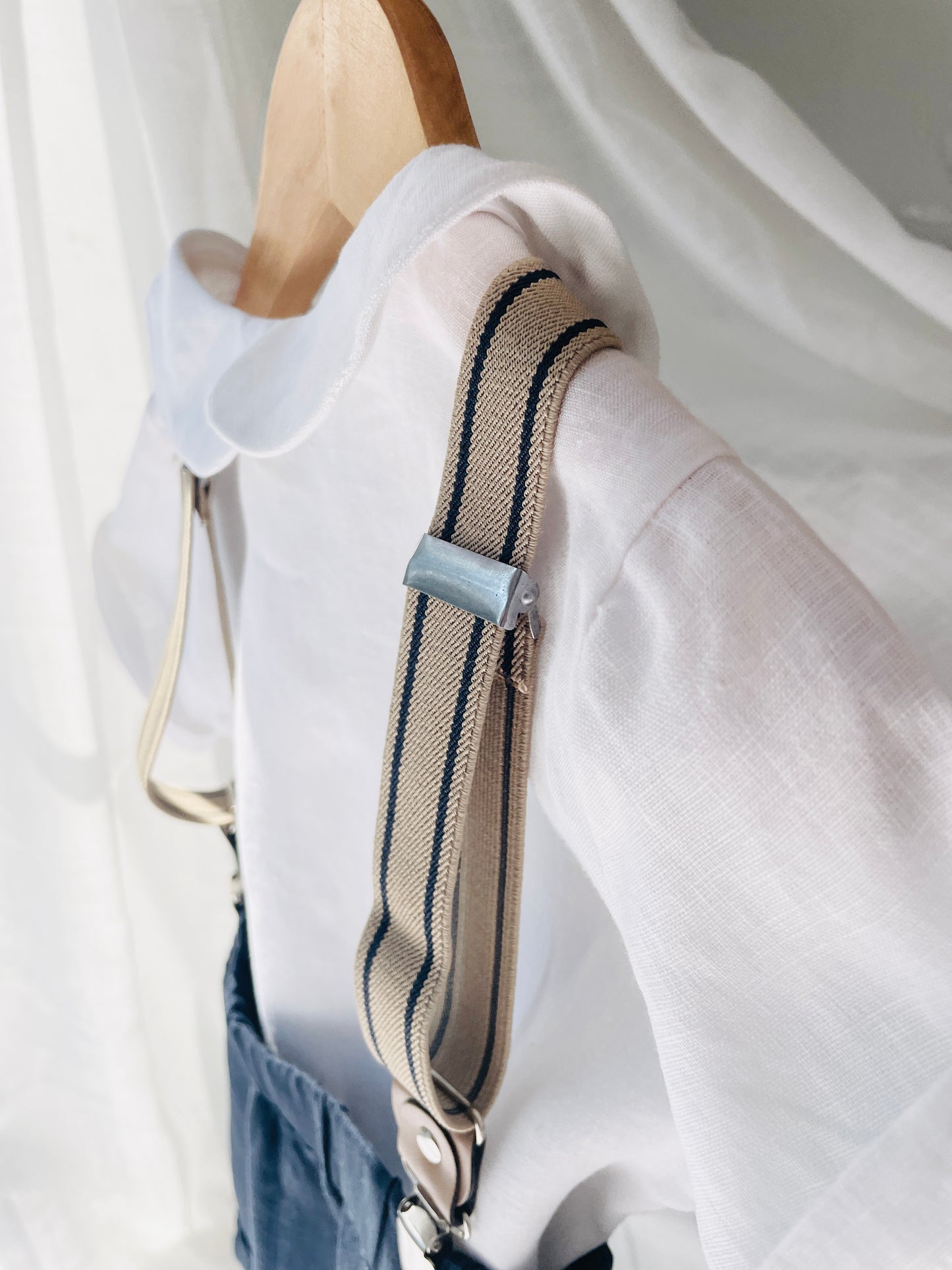 Pure linen white blouse shirt with round collar