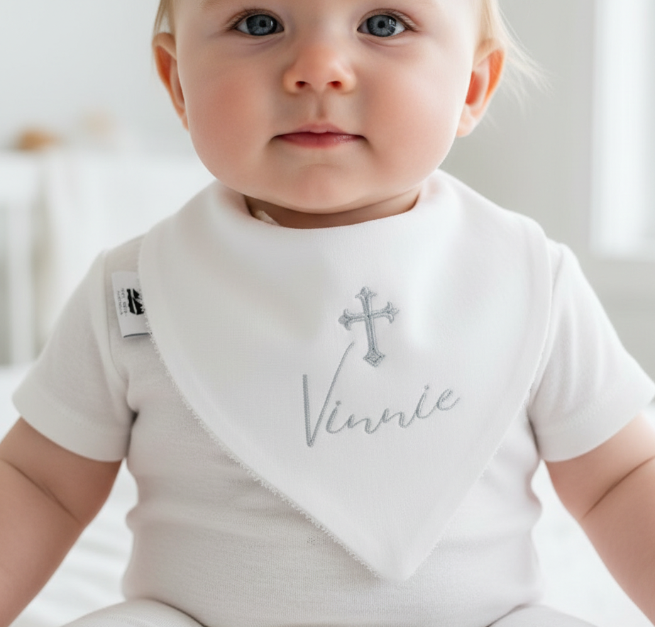 White linen Baptism Christening bib with optional embroidery