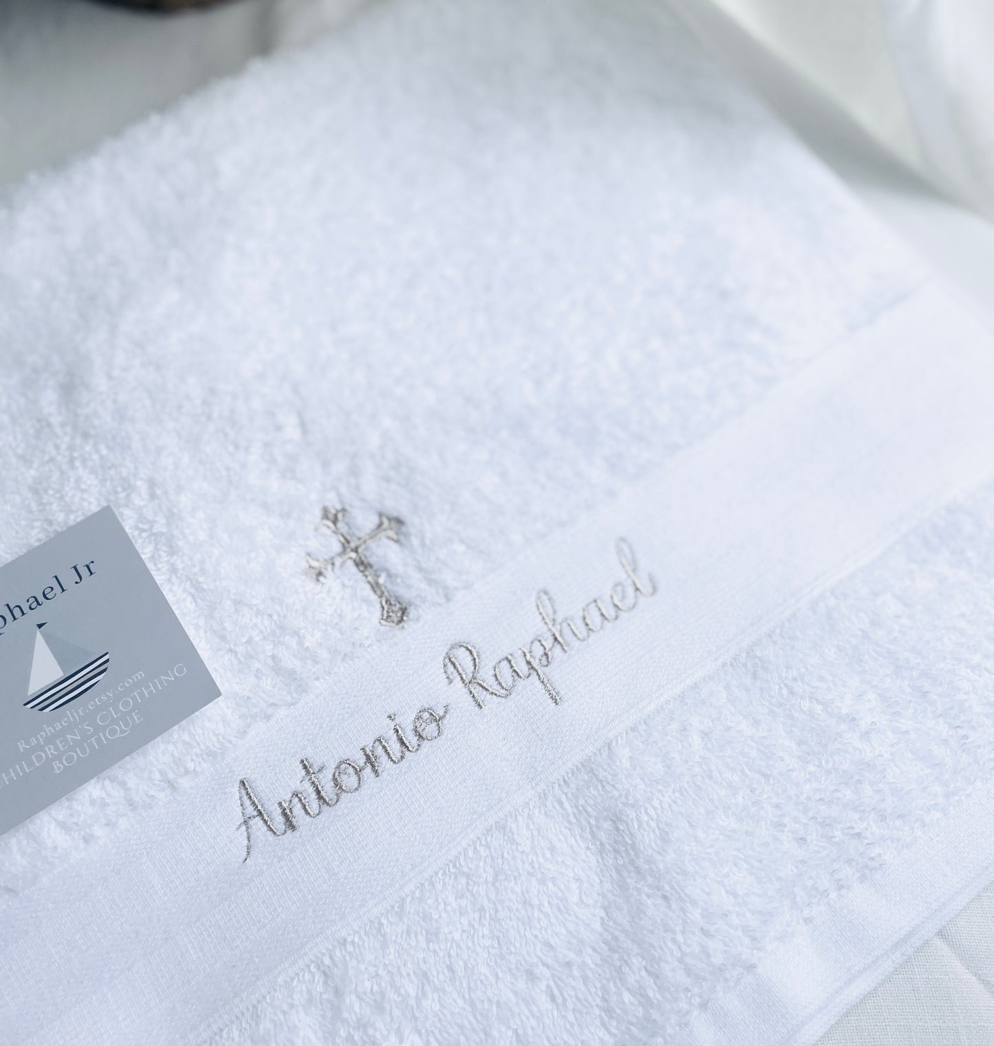 Personalised baptism christening hand towel with embroidery and optional bib