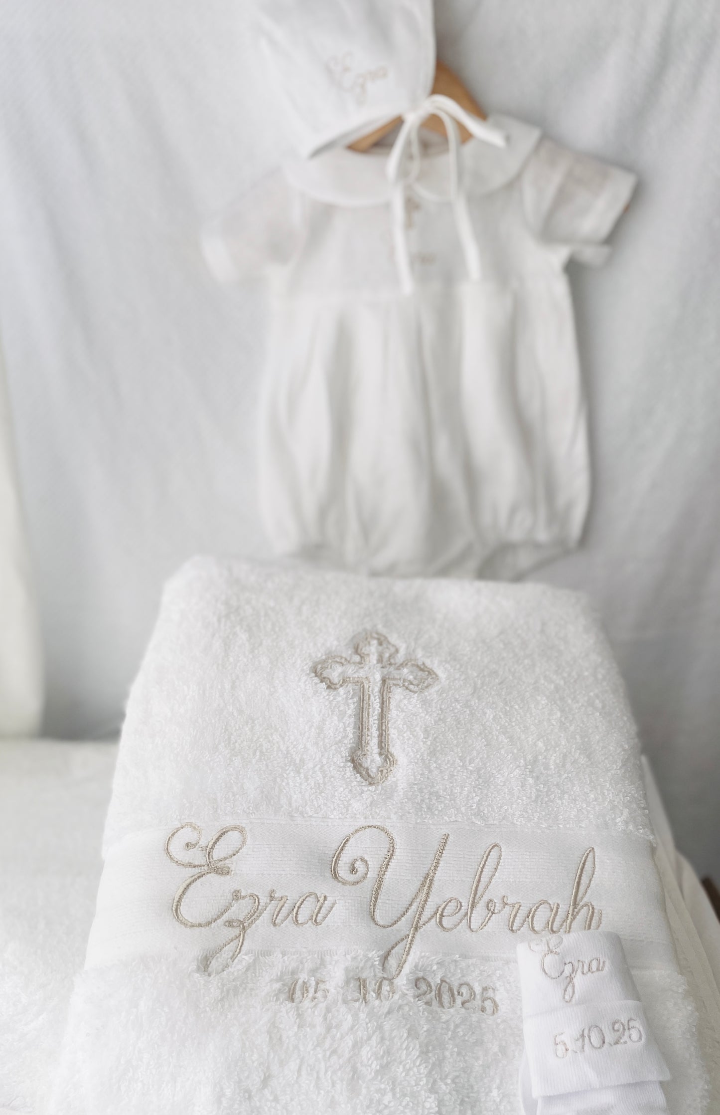 Personalised baptism christening embroidered bath towel