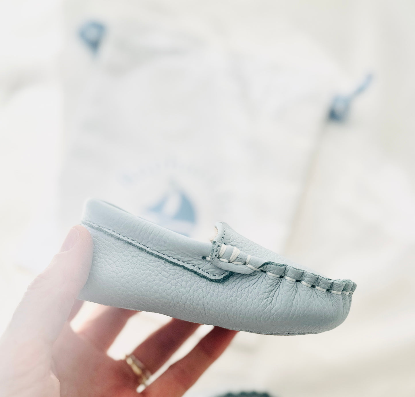 Baby and toddlers pale blue Leather moccasins loafers boat shoes