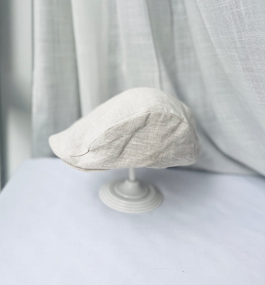 Beige linen flat cap beret