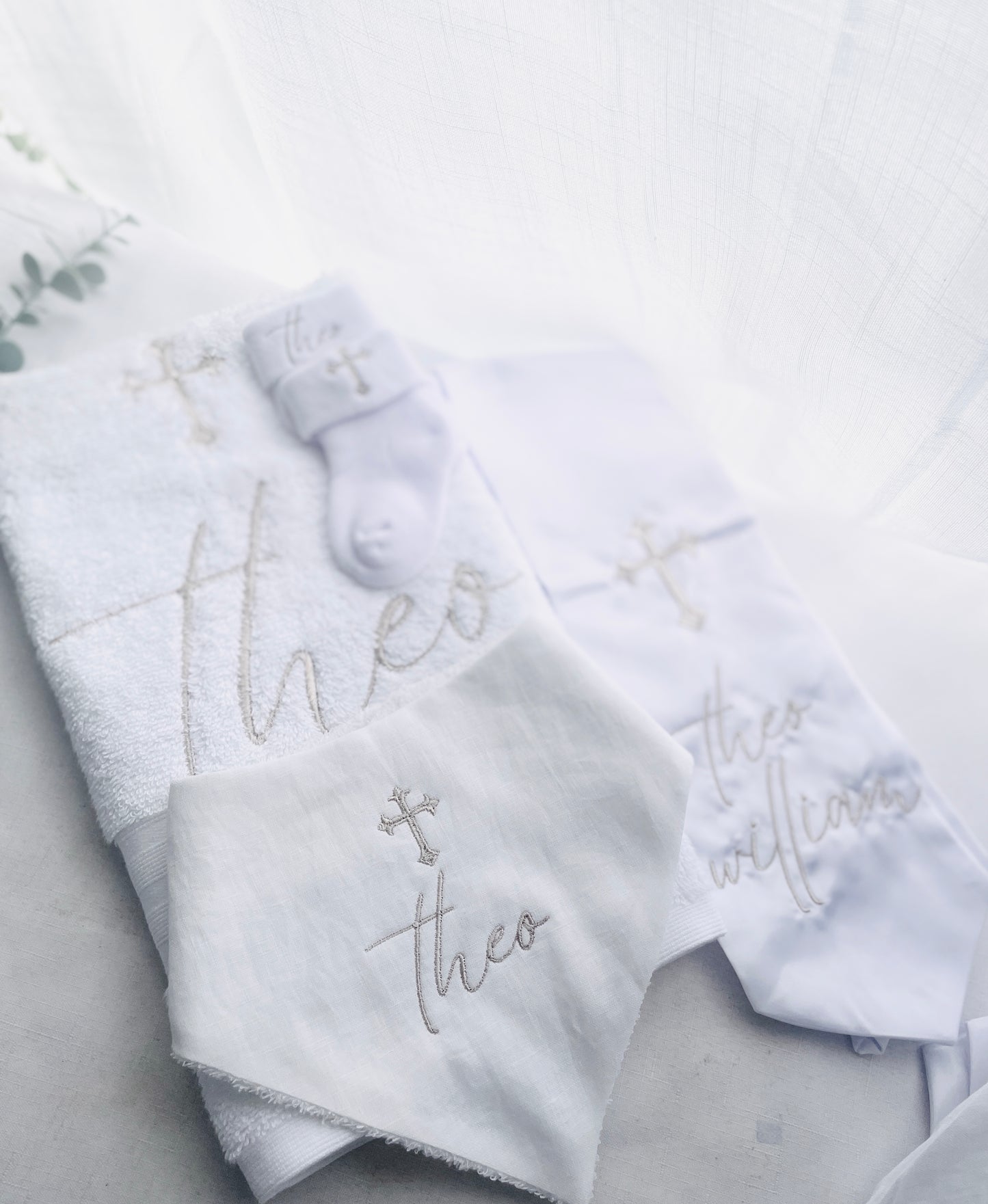 Personalised baptism christening hand towel with embroidery and optional bib