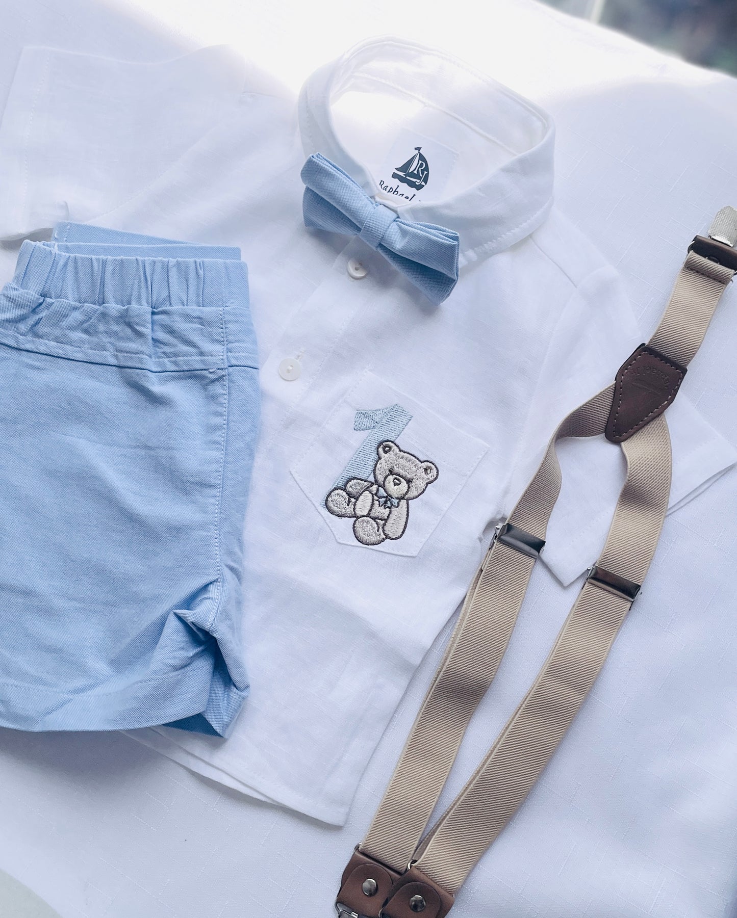 Boys pale baby blue chambray cotton shorts