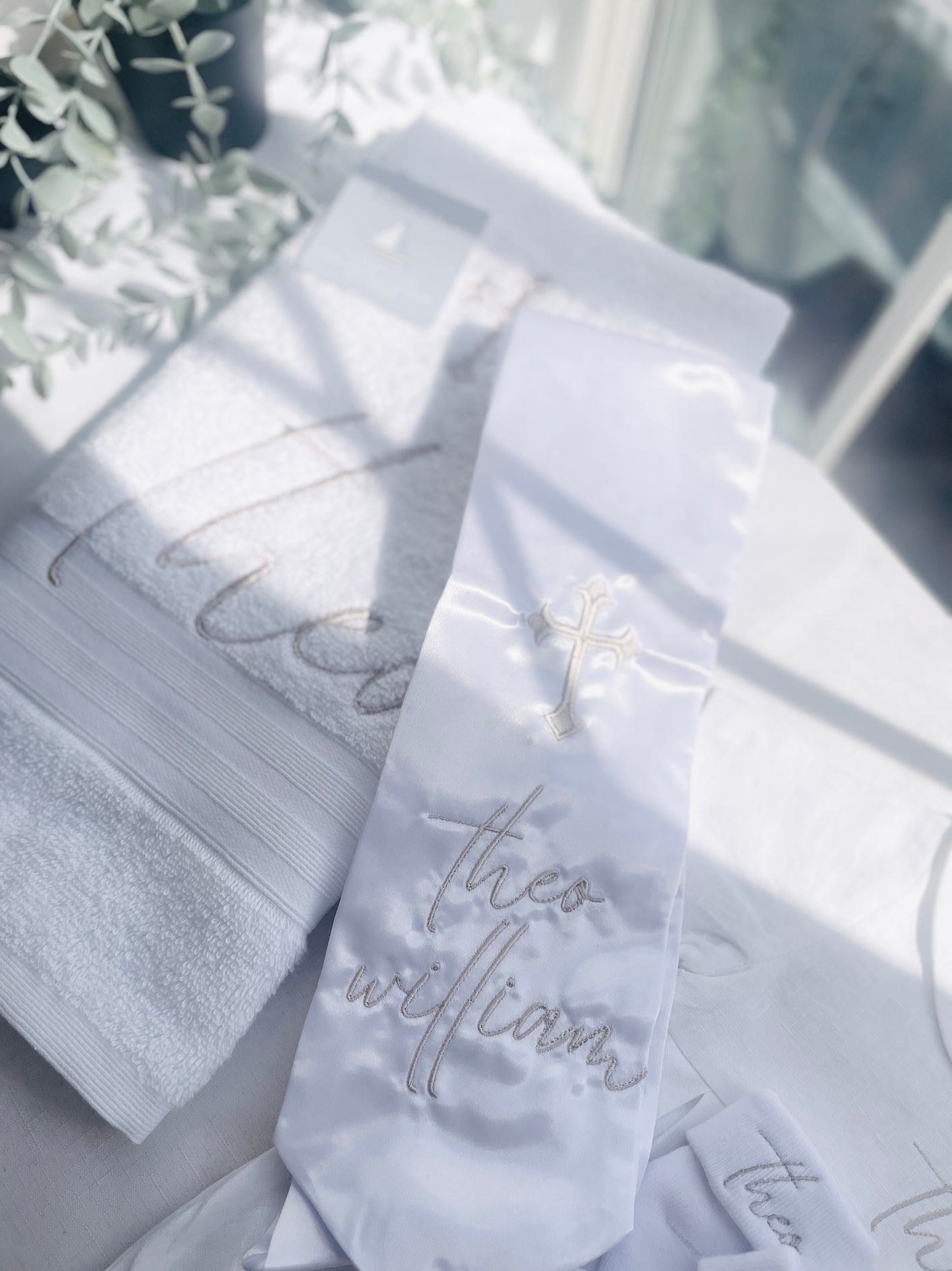 Personalised baptism christening hand towel with embroidery and optional bib