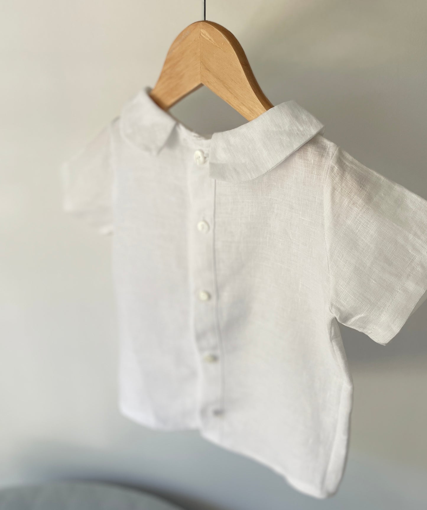 Pure linen white blouse shirt with round collar