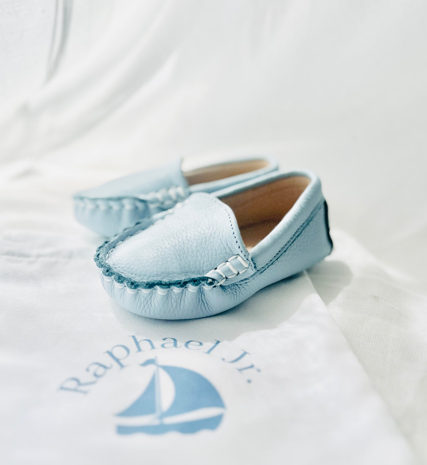 Baby and toddlers pale blue Leather moccasins loafers boat shoes