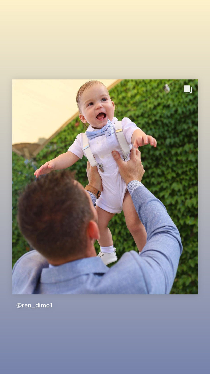 Boys white and blue linen summer baptism suit