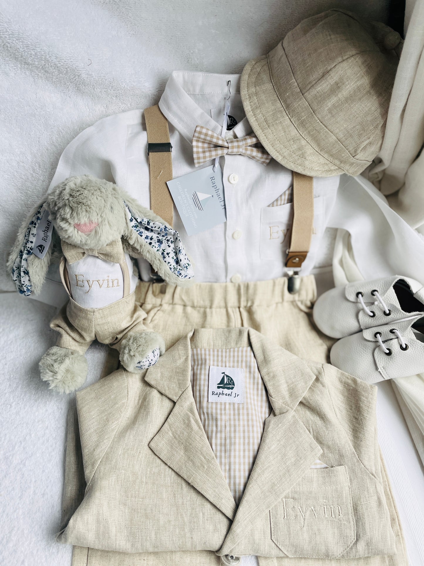 Baby and toddler boys beige linen full suit