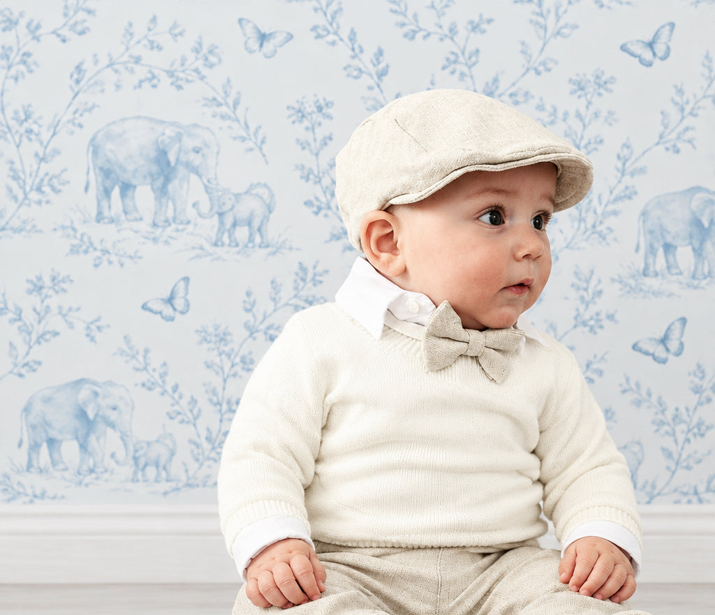 Baptism outfit with linen shirt, jumper and linen shorts