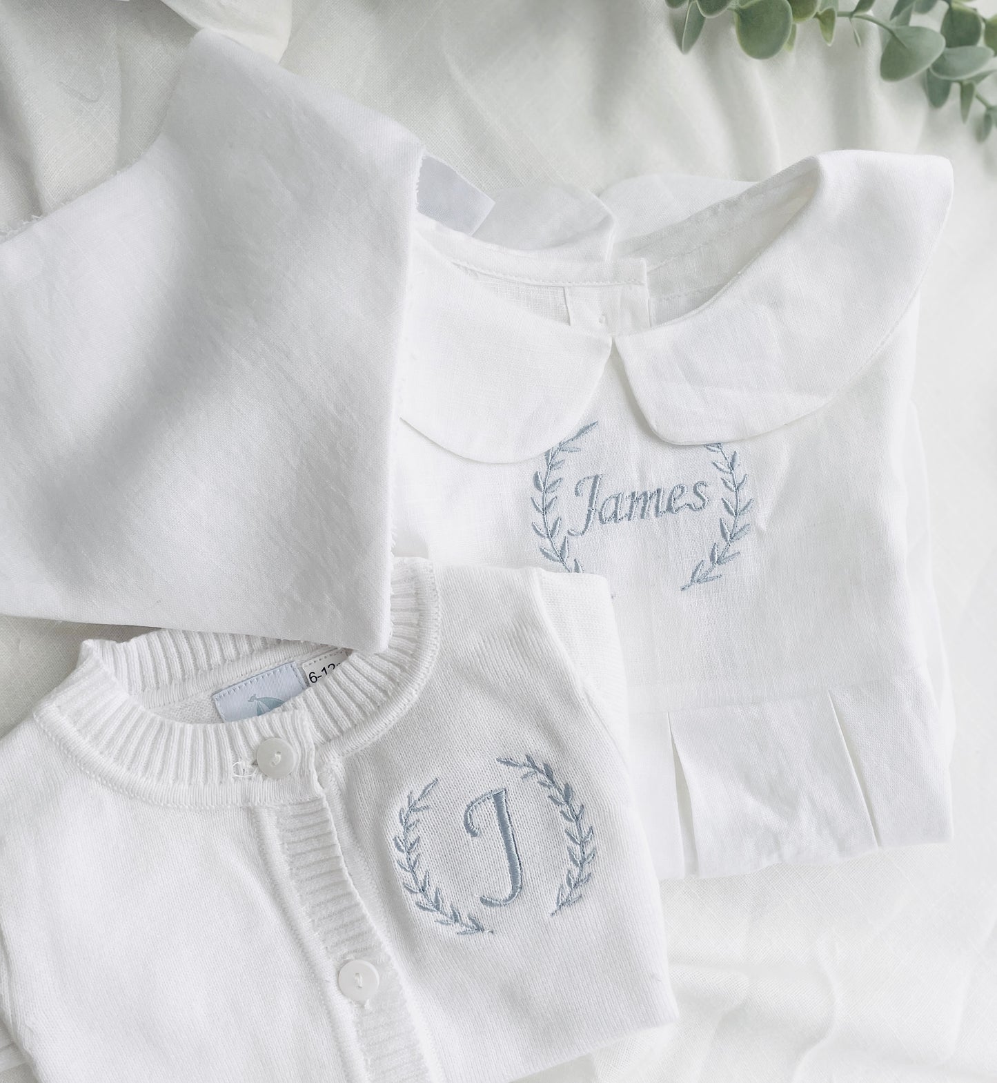 Linen Baptism romper short-all outfit with optional embroidery customisation