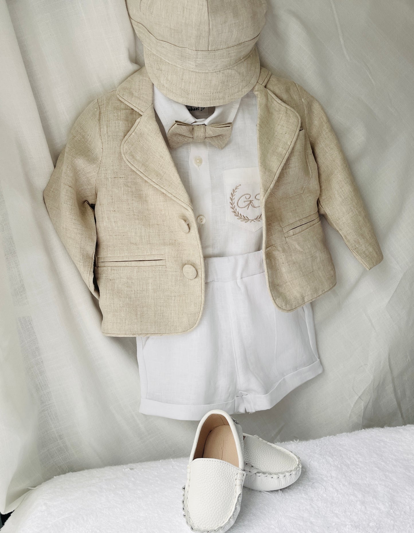 Linen Baptism Shorts, Suspenders and Shirt set with Optional Jacket