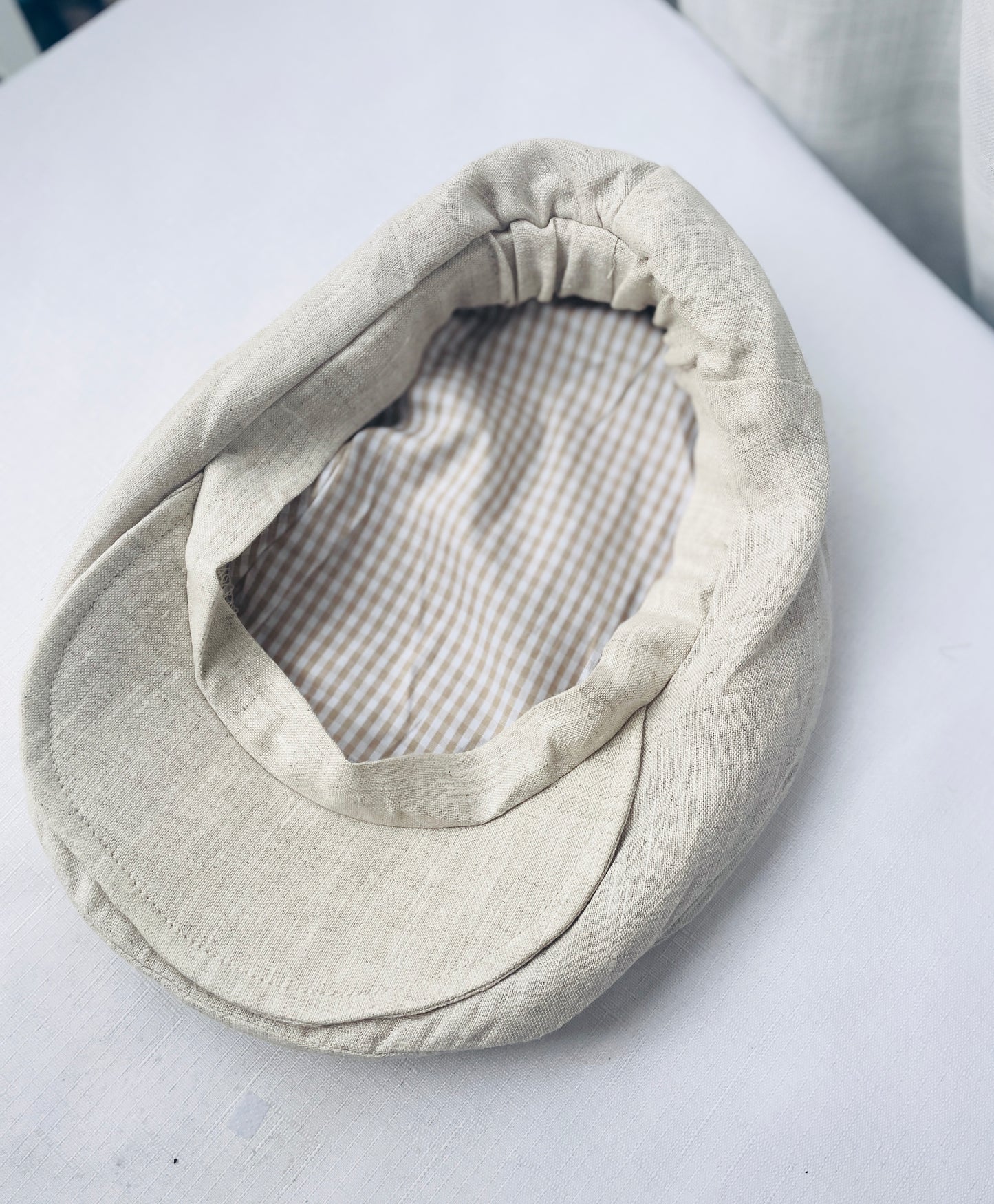 Beige linen flat cap beret