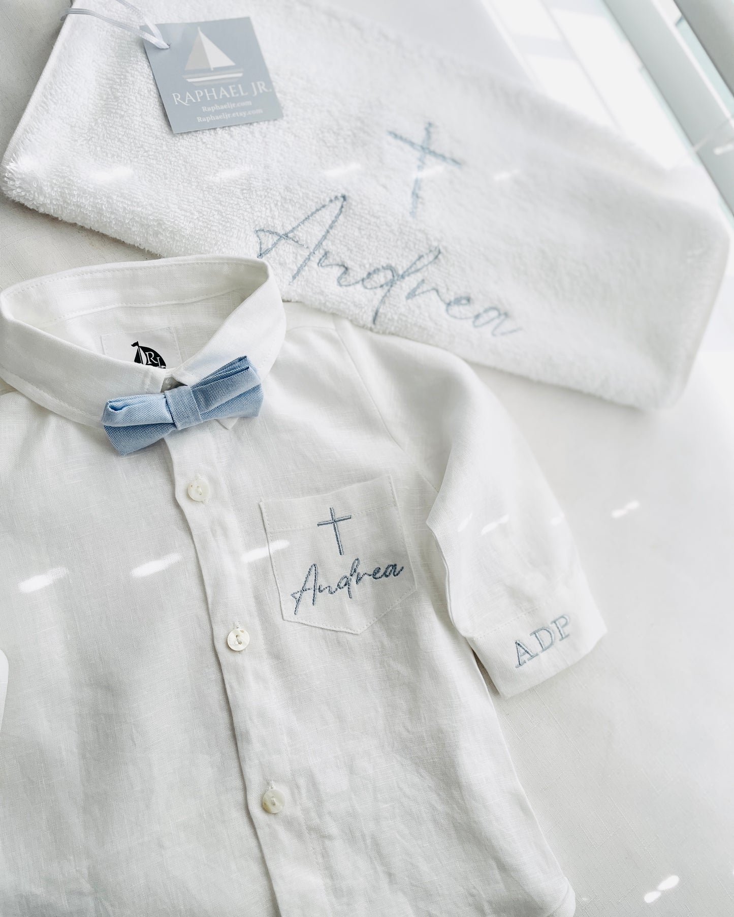 Baby and Toddler Boys white pure linen oxford collared shirt