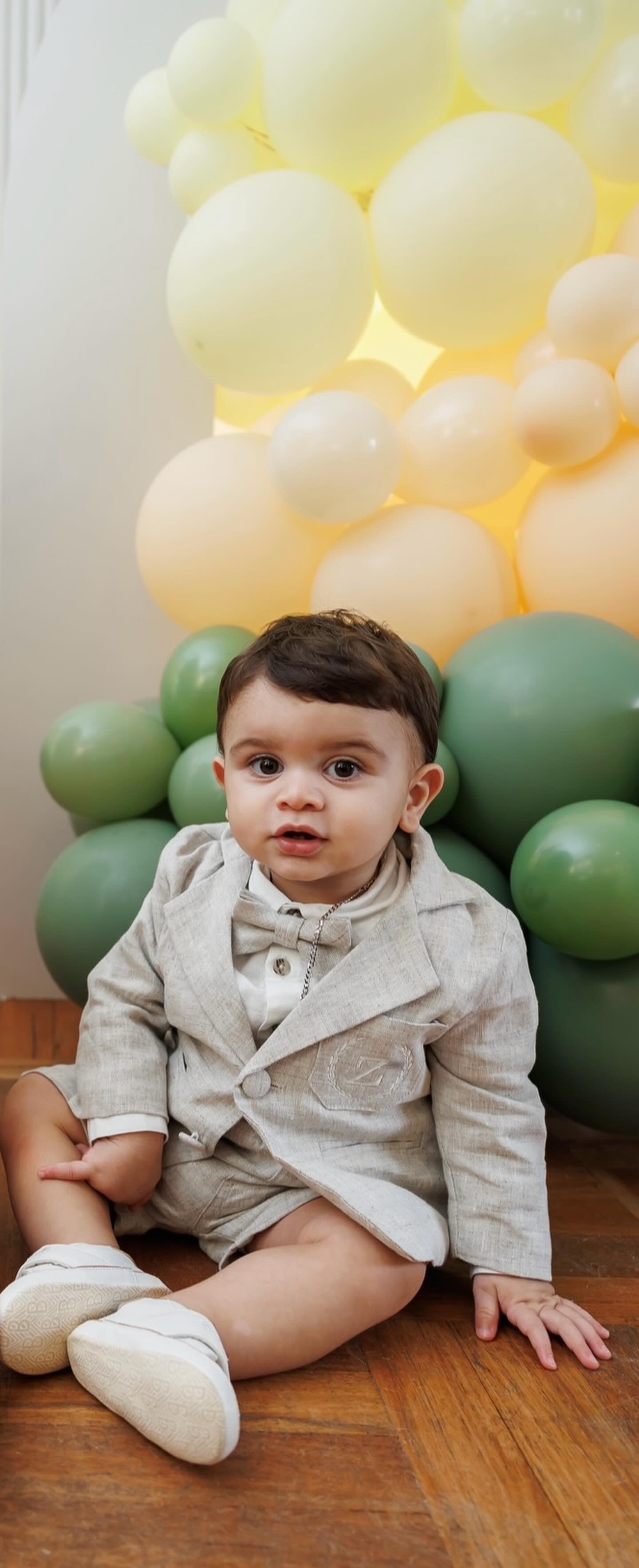 Beige linen baby and toddler boys formal baptism or wedding suit with accessories and optional personalisation