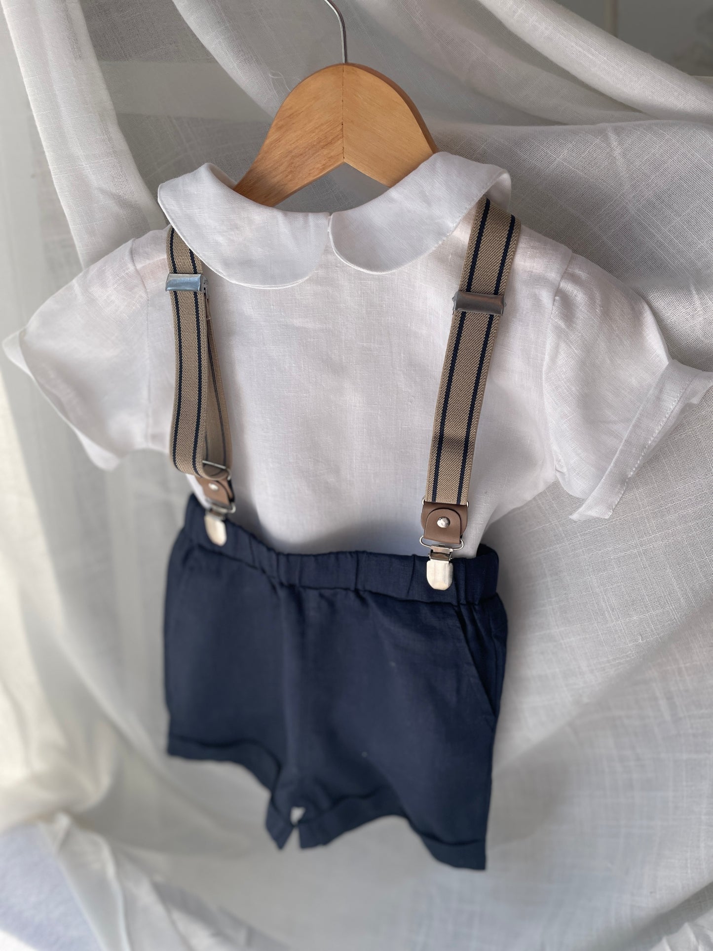 Boys navy blue pure linen shorts