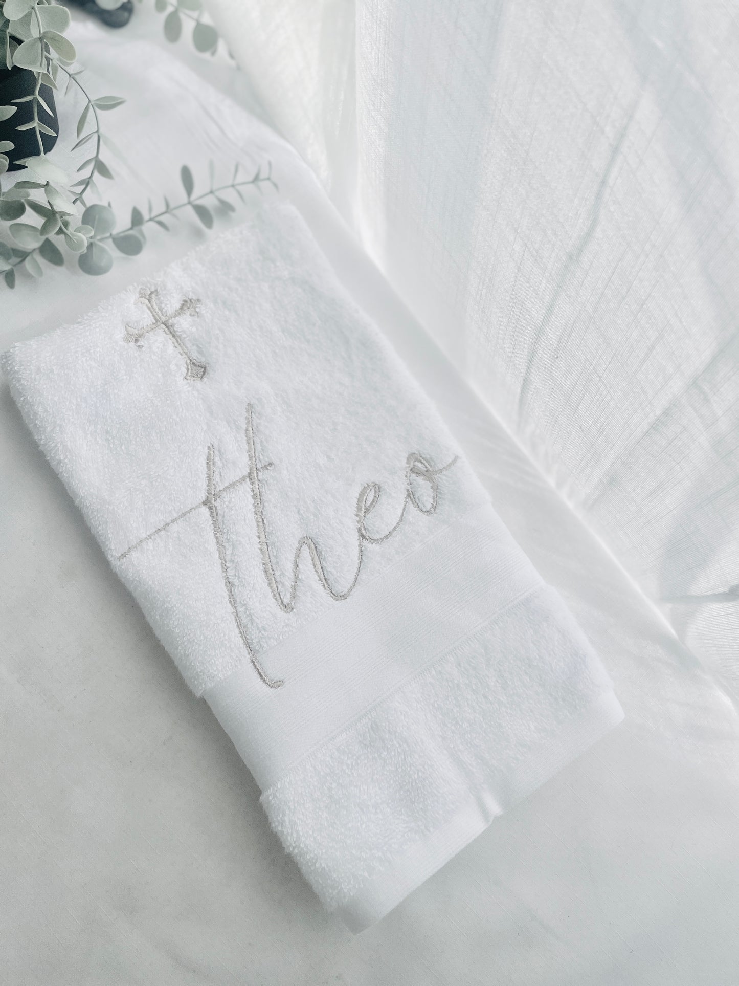 Personalised baptism christening hand towel with embroidery and optional bib