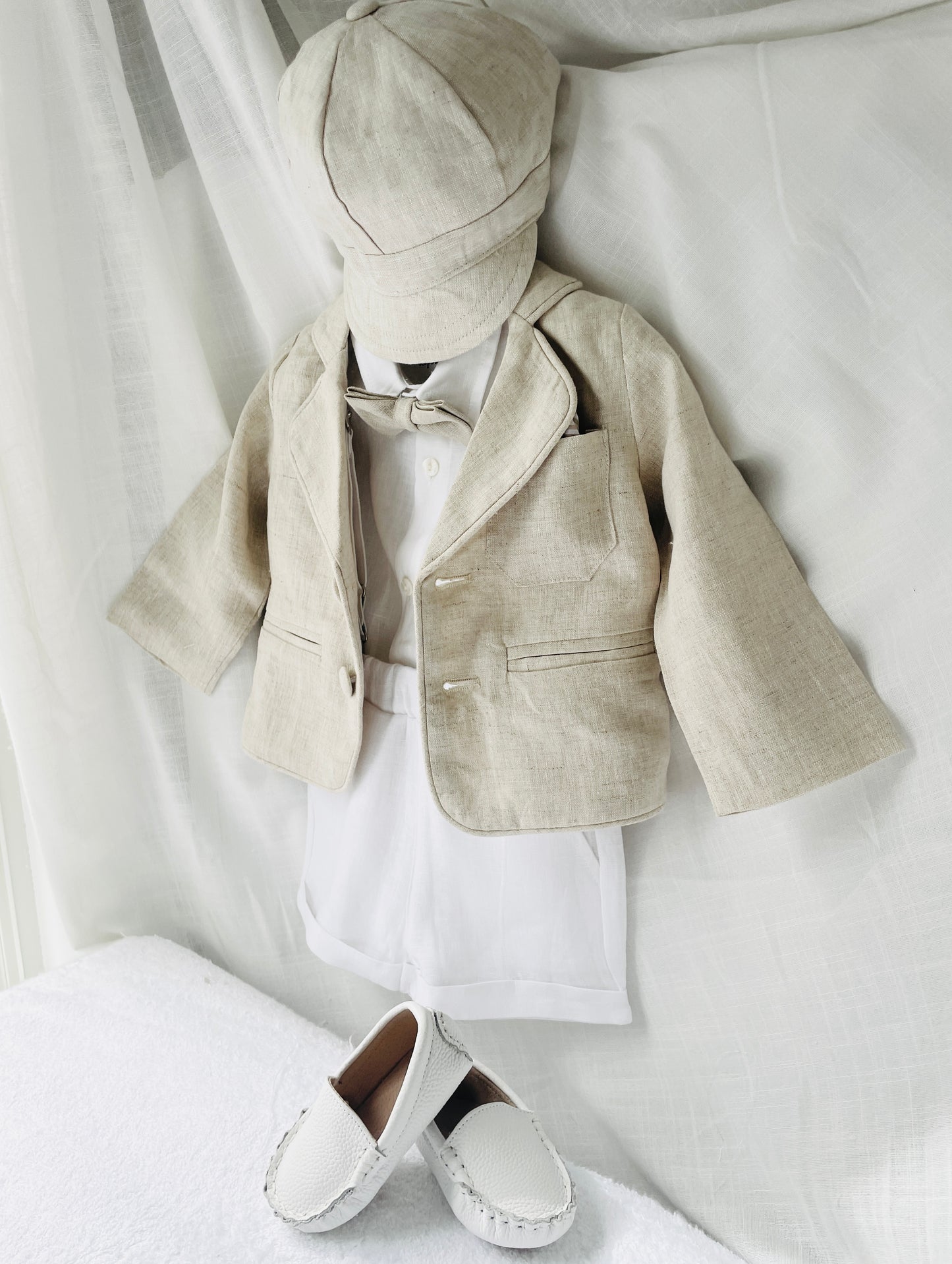 Linen Baptism Shorts, Suspenders and Shirt set with Optional Jacket