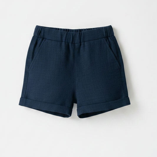 Navy blue pure linen shorts