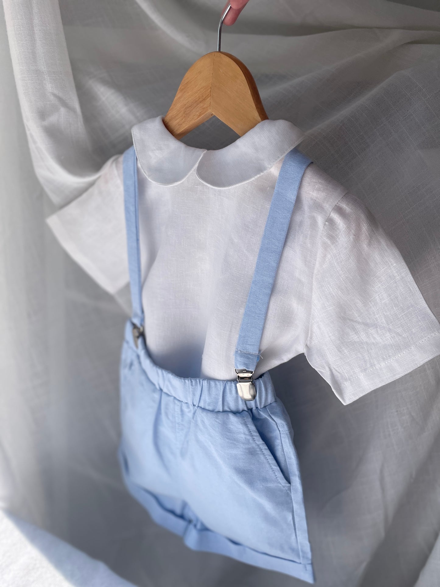 Boys pale baby blue chambray cotton shorts