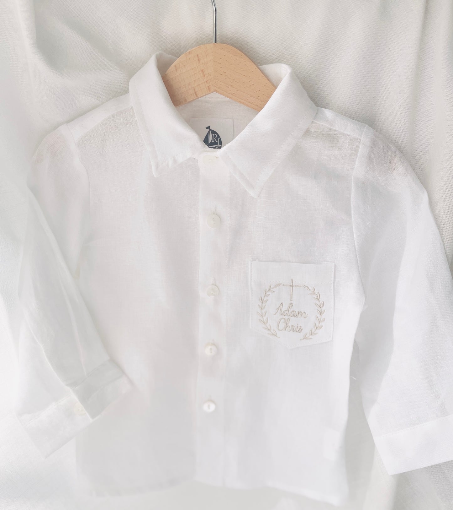 Boys white pure linen oxford collared shirt
