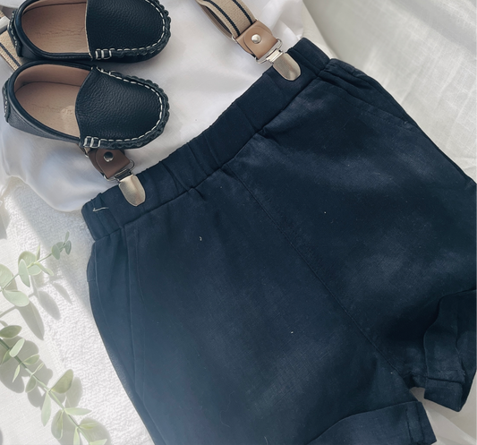 Boys navy blue pure linen shorts