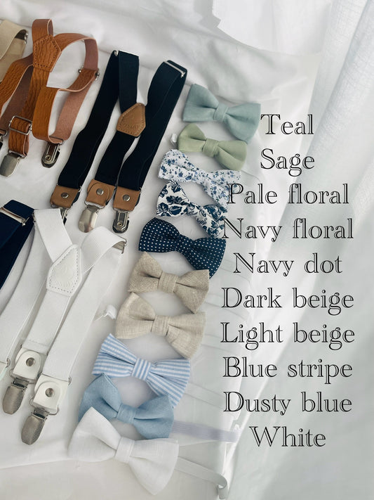 Childrens and Adults matching bow ties and suspenders sets