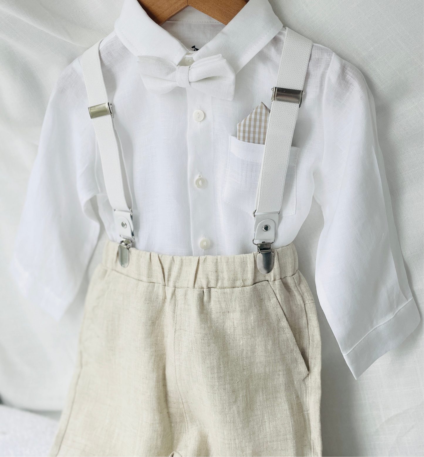 Navy blue and beige formal baptism or wedding suit with accessories and optional personalisation