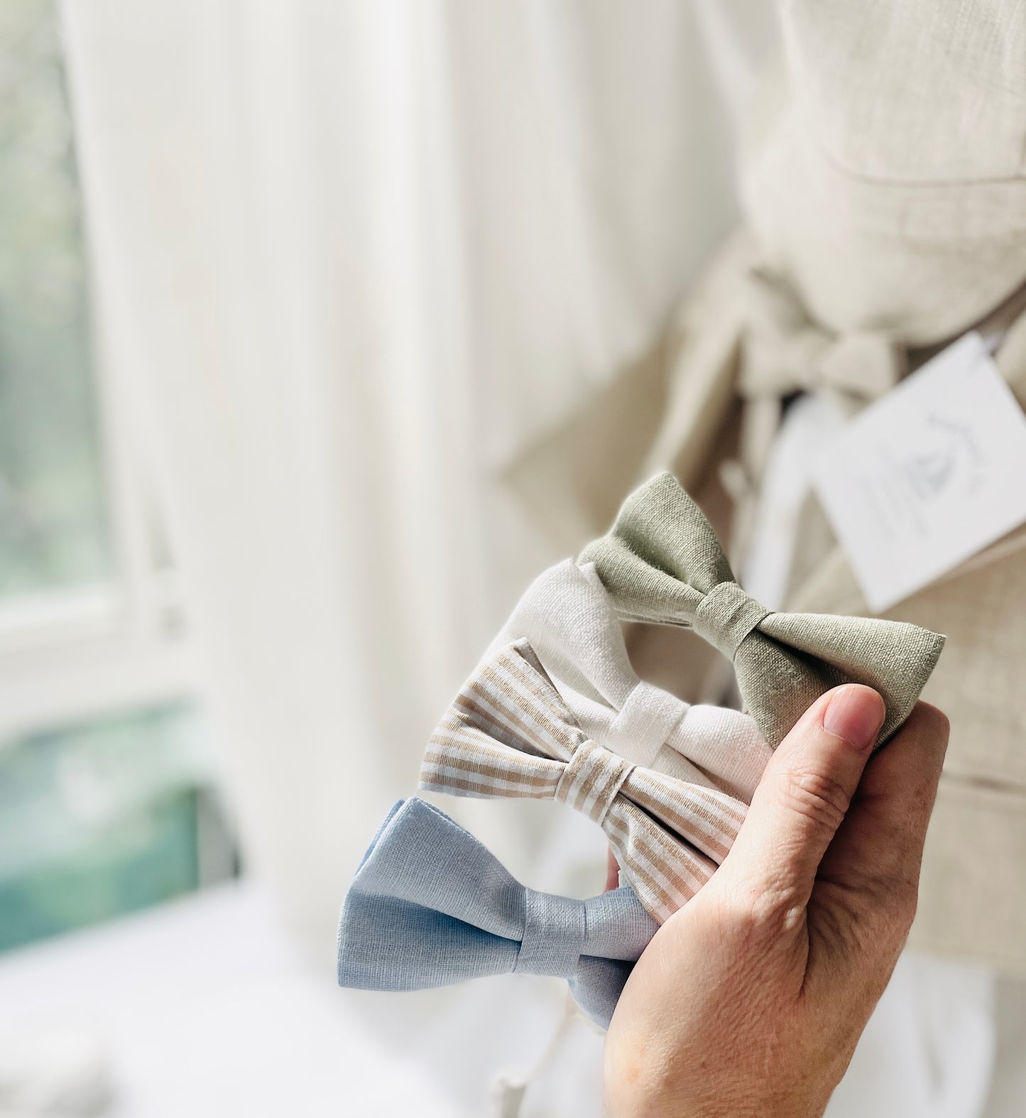 Baby and toddler boys beige linen full suit