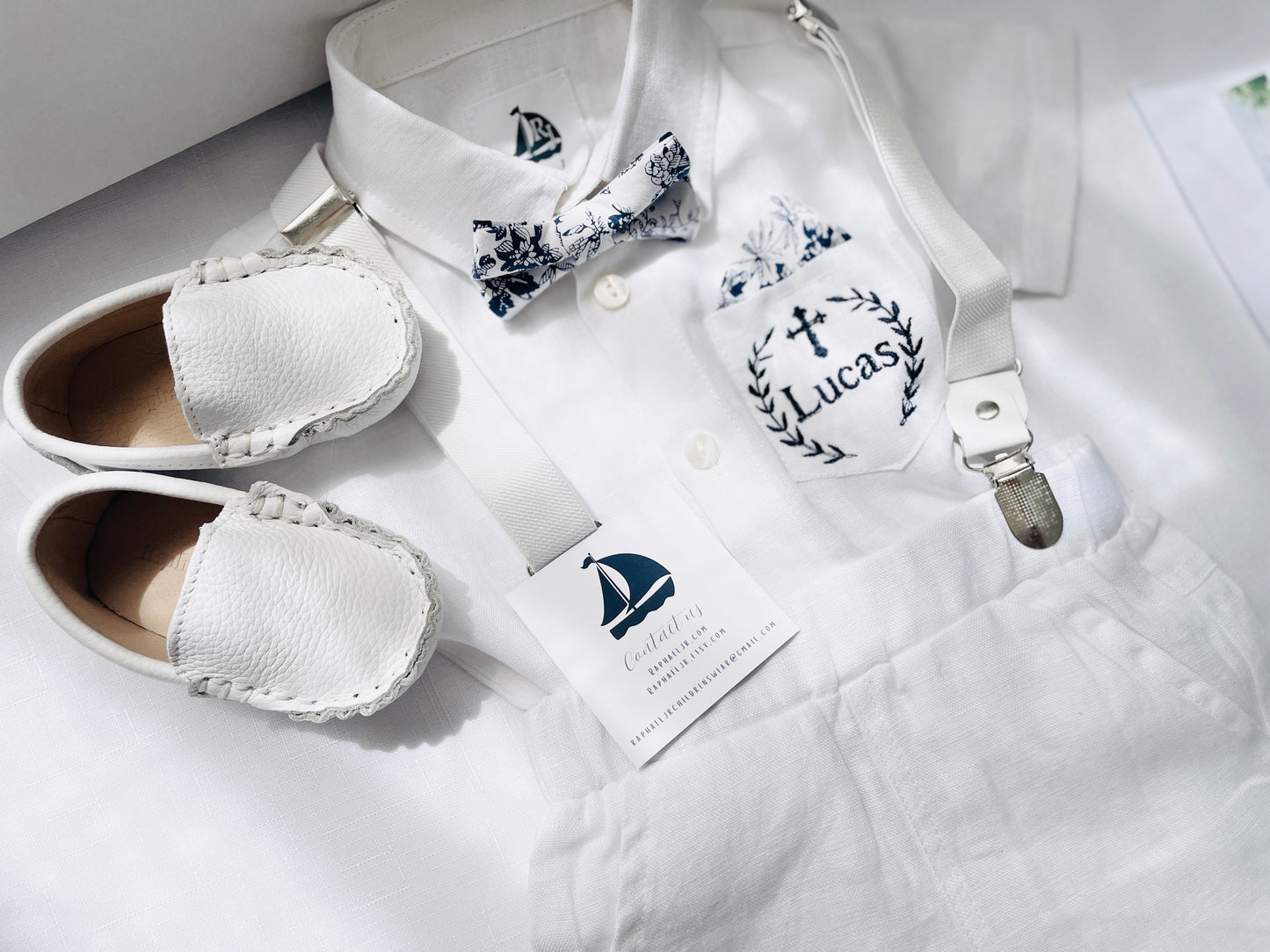 Linen Baptism Shorts, Suspenders and Shirt set with Optional Jacket
