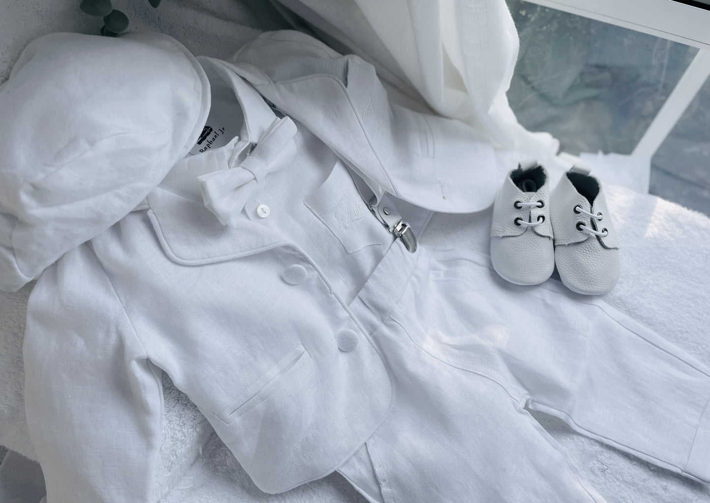 Boys White linen blazer jacket coat for Baptisms newborn to 4 years
