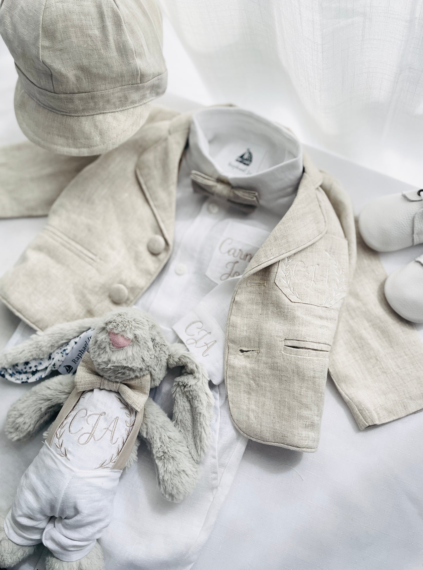 Baby and toddler boys beige linen full suit