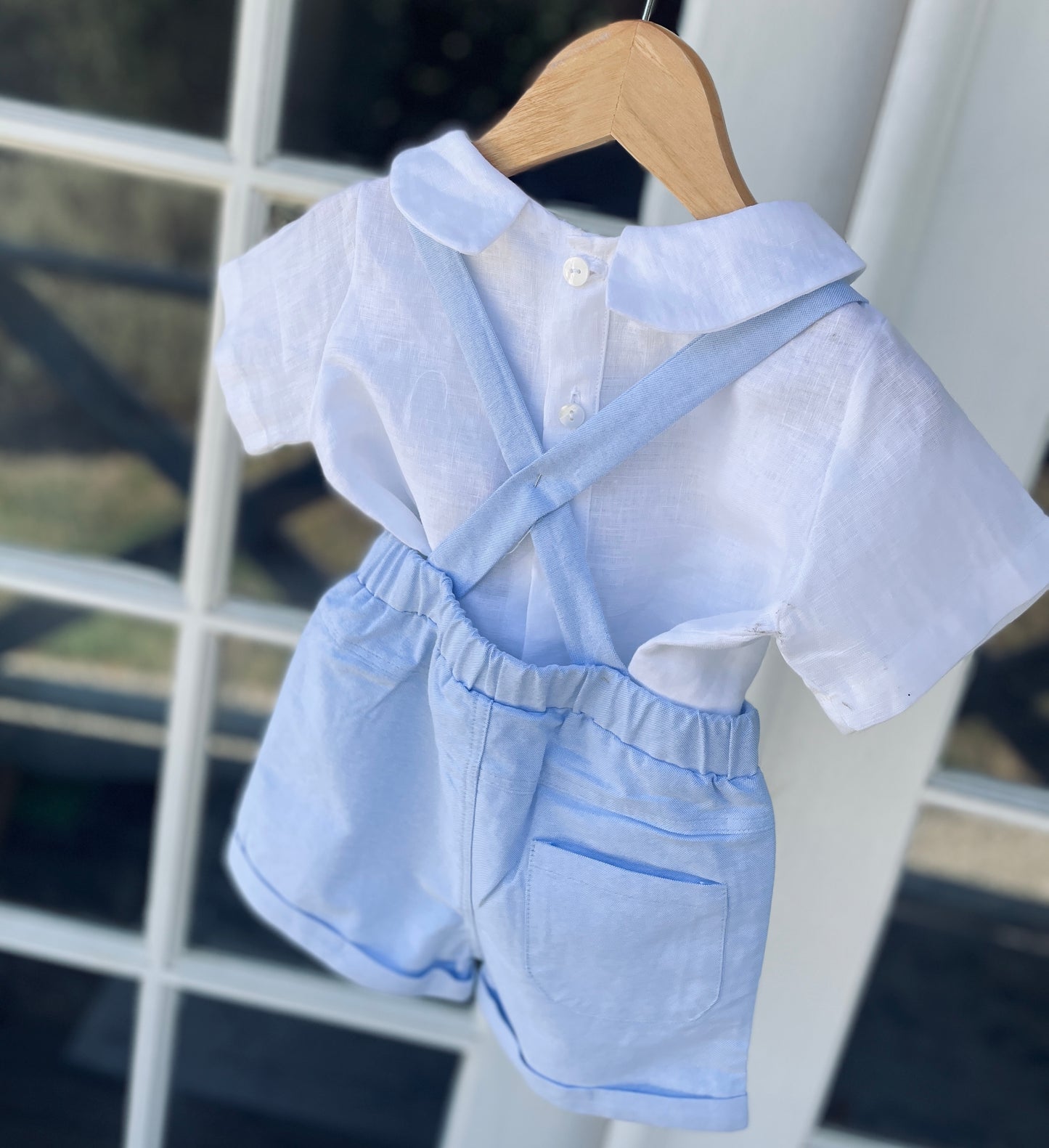 Boys pale baby blue chambray cotton shorts