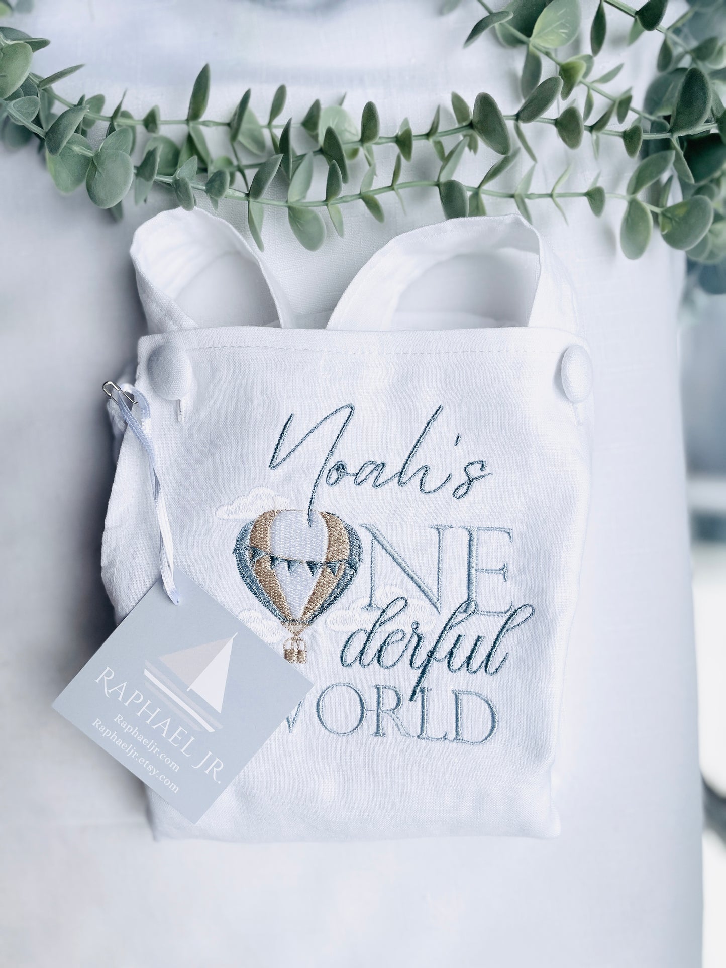 Boys Beige Linen Birthday overalls romper dungarees safari balloon fast car wild sea themes