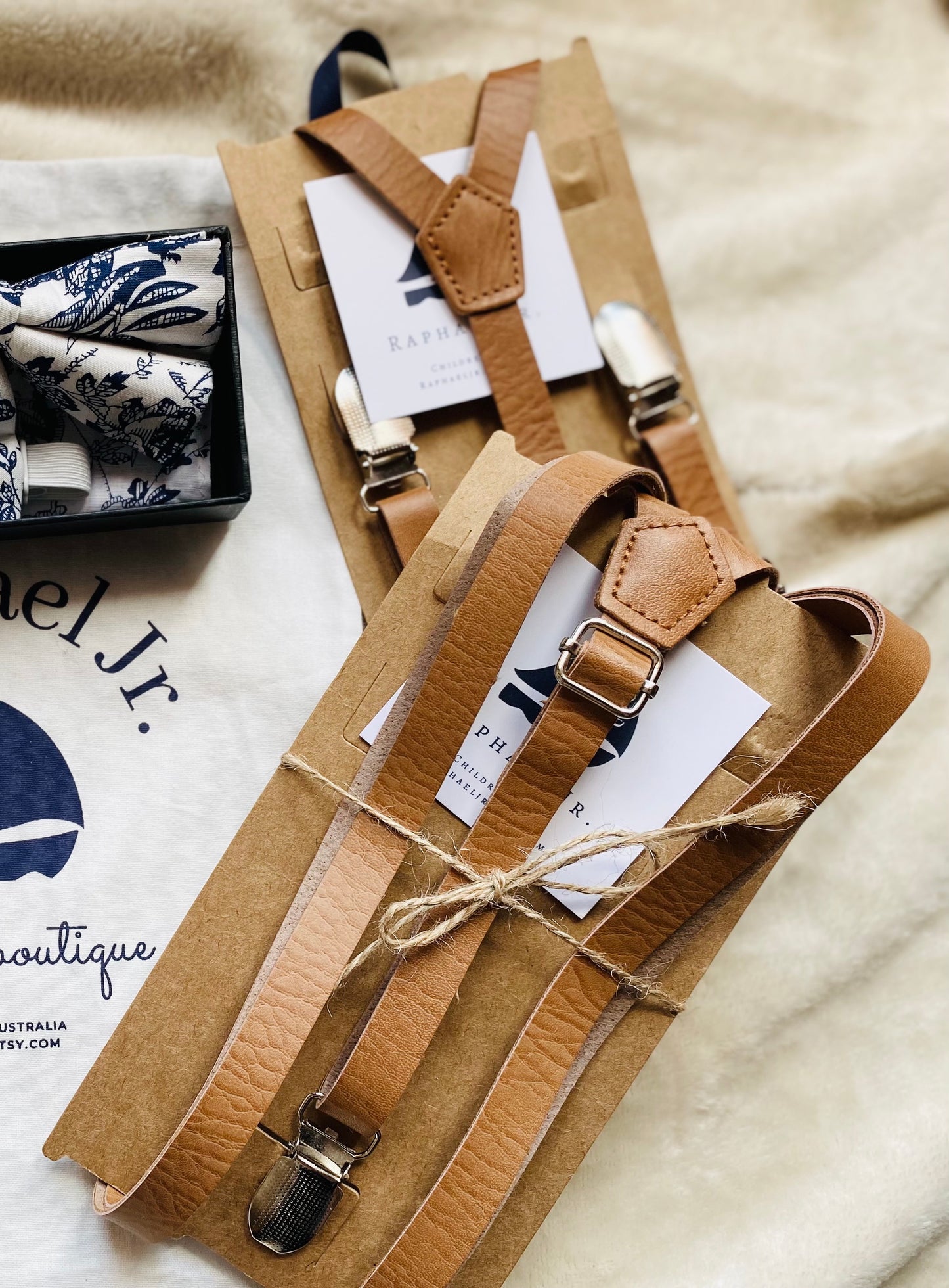 Childrens and Adults matching bow ties and suspenders sets