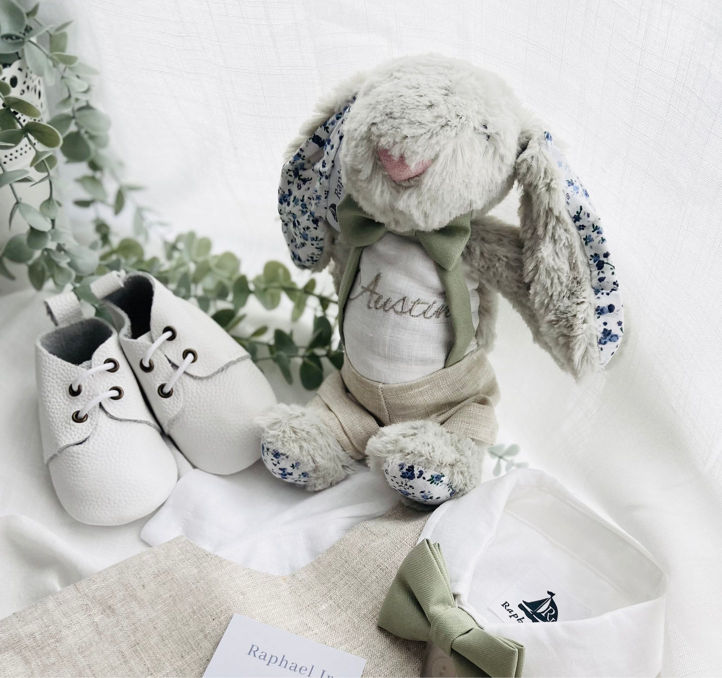 White and Beige Linen Set with optional Jacket Accessories and Embroidery Available